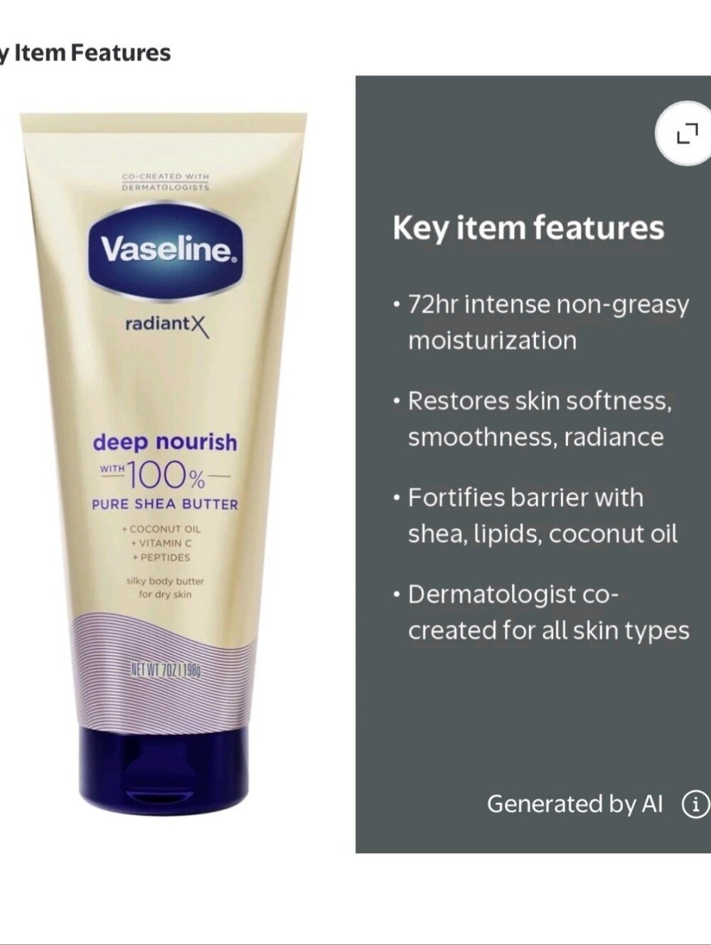 New Vaseline Radiant X Moisturizing Body Butter & Lotion Deep Nourish with 100%